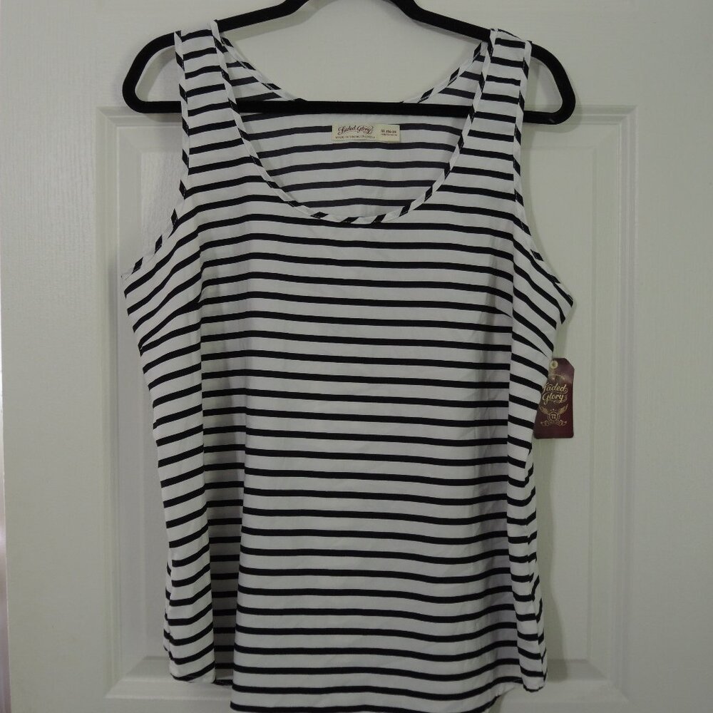 Faded Glory Dressy Tank Top Semi-Sheer Black & White Stripes Size XL